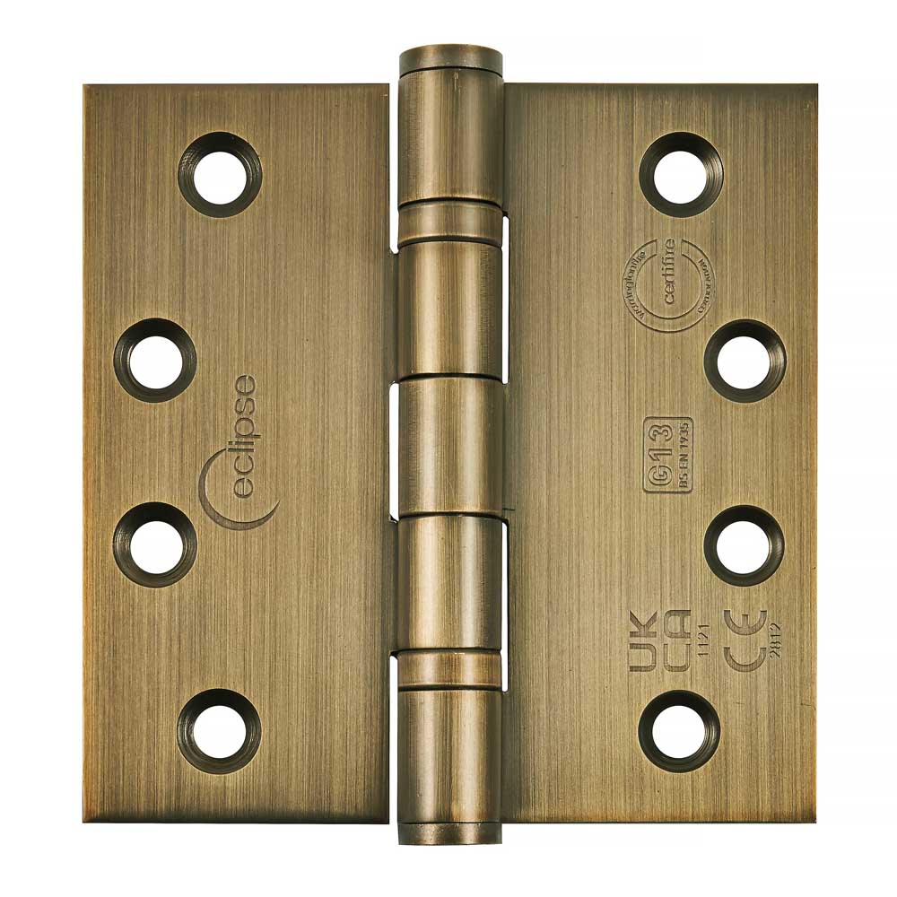 Eclipse 4 inch (102mm x 102mm) Ball Bearing Hinge Grade 13 Square Ends - Matt Antique Brass (Sold in Pairs)
